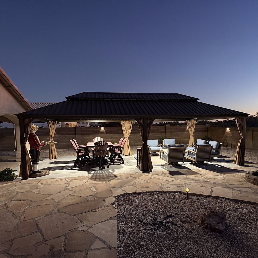 Outdoor Hardtop Gazebo for Garden Bronze Double Roof Aluminum Frame Pavilion with String Lights-clear - Image 138
