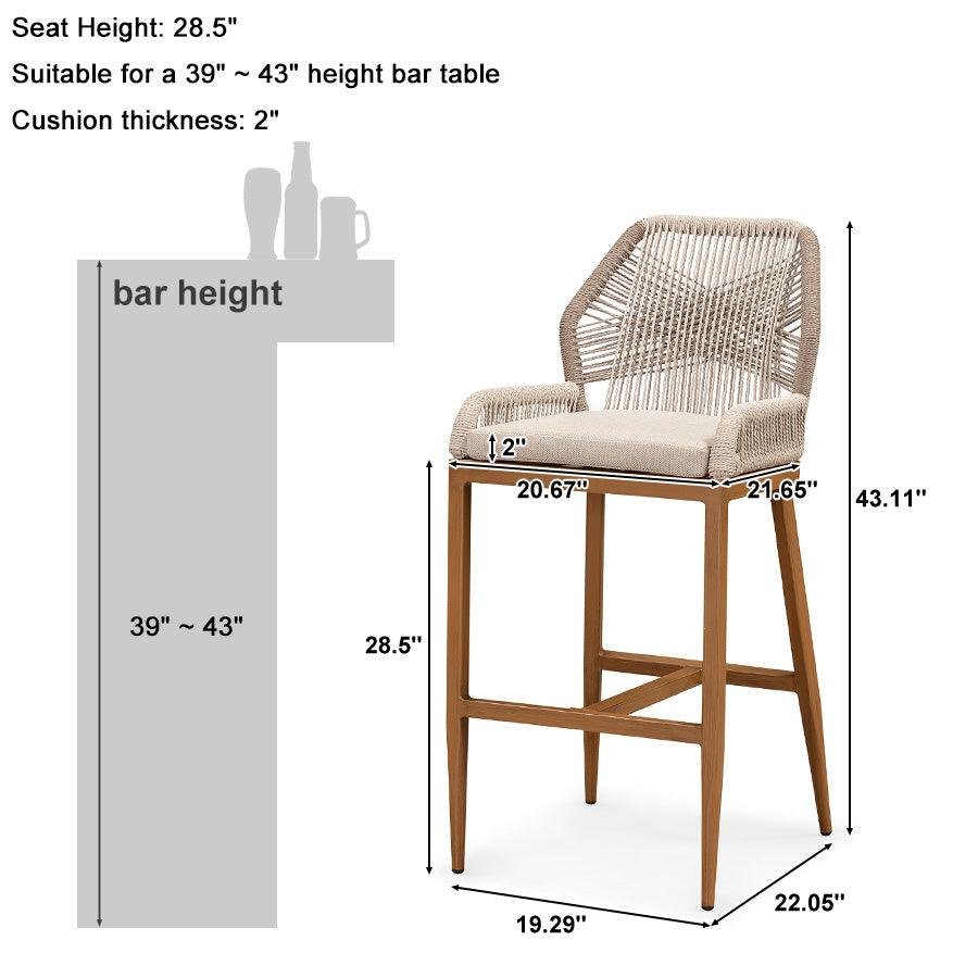 Outdoor Bar Stools Wicker Rattan Bar Stools with Back Aluminum Outside Garden Patio Bar Chairs - Image 28