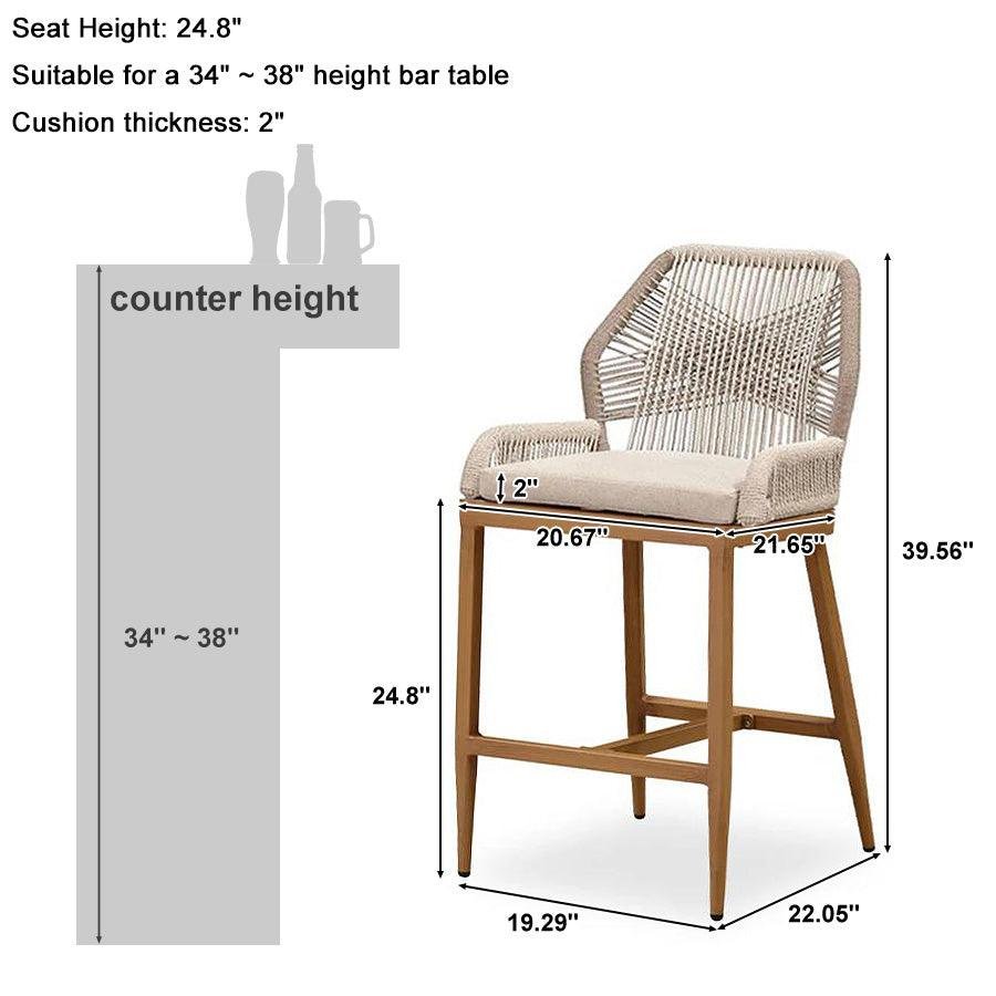 Outdoor Bar Stools Wicker Rattan Bar Stools with Back Aluminum Outside Garden Patio Bar Chairs - Image 24