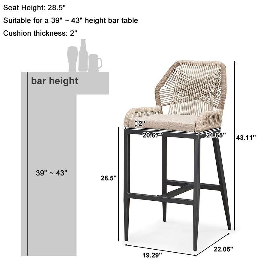 Outdoor Bar Stools Wicker Rattan Bar Stools with Back Aluminum Outside Garden Patio Bar Chairs - Image 30