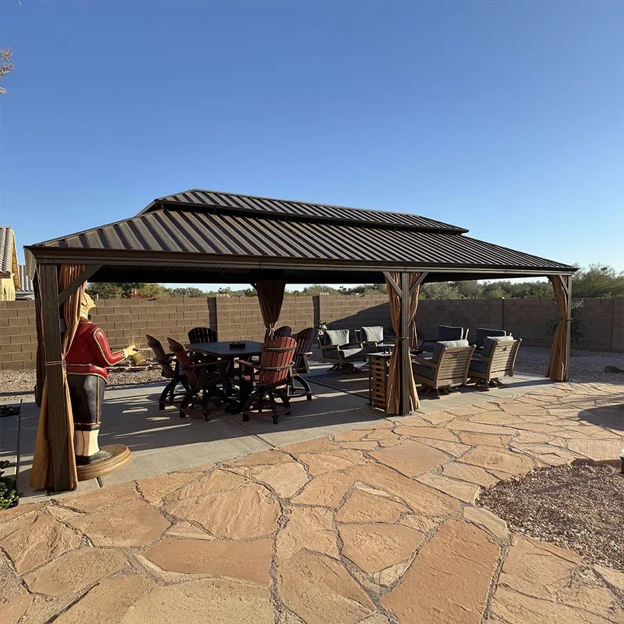 Outdoor Hardtop Gazebo for Garden Bronze Double Roof Aluminum Frame Pavilion - Image 110