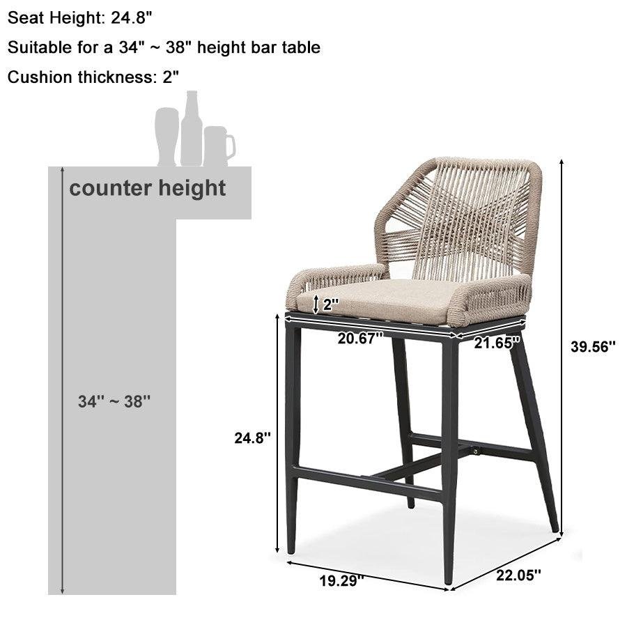 Outdoor Bar Stools Wicker Rattan Bar Stools with Back Aluminum Outside Garden Patio Bar Chairs - Image 27