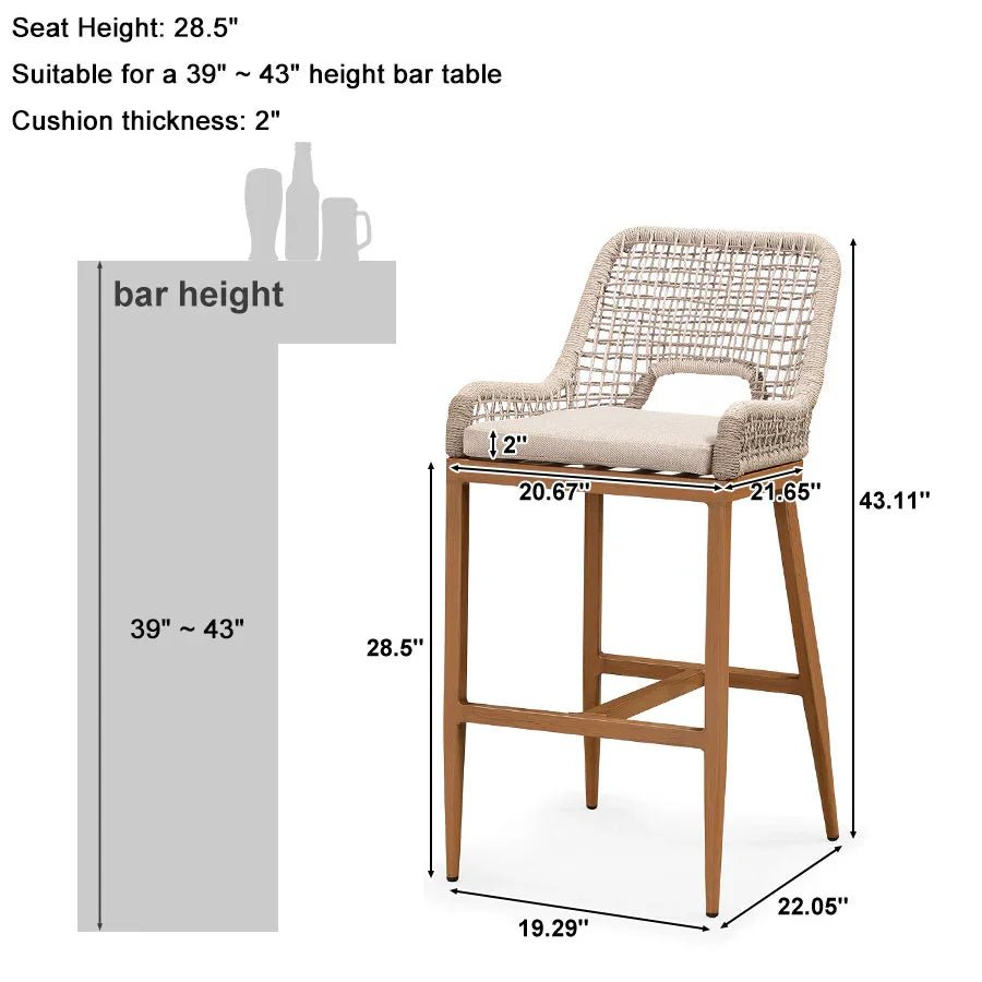 Outdoor Bar Stools Wicker Rattan Bar Stools with Back Aluminum Outside Garden Patio Bar Chairs - Image 89