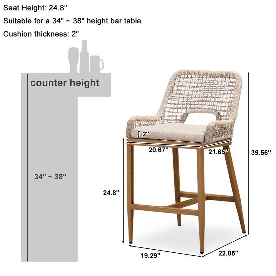Outdoor Bar Stools Wicker Rattan Bar Stools with Back Aluminum Outside Garden Patio Bar Chairs - Image 25