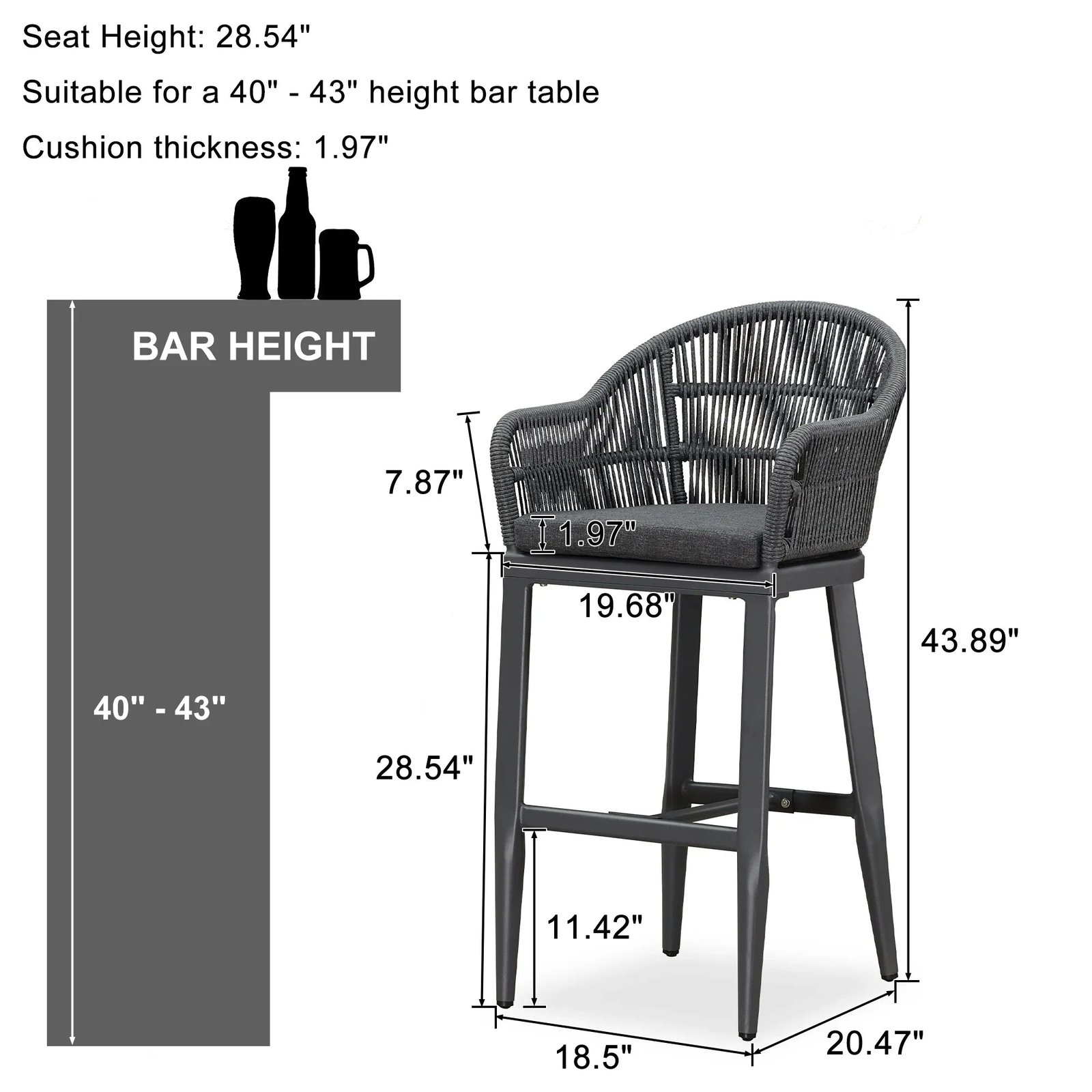 Outdoor Bar Stools Rattan Bar Stools Counter Stools with Back and Cushions  for Patio, Garden, Kitchen - Image 40