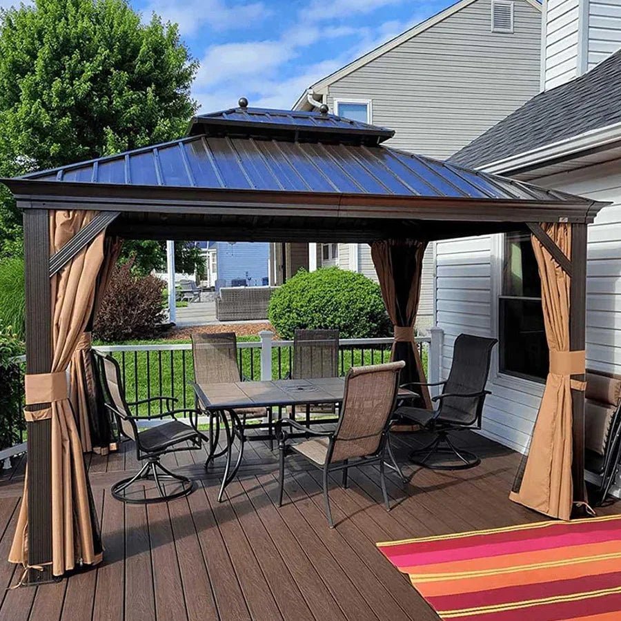 Outdoor Hardtop Gazebo for Garden Bronze Double Roof Aluminum Frame Pavilion with String Lights-clear - Image 113