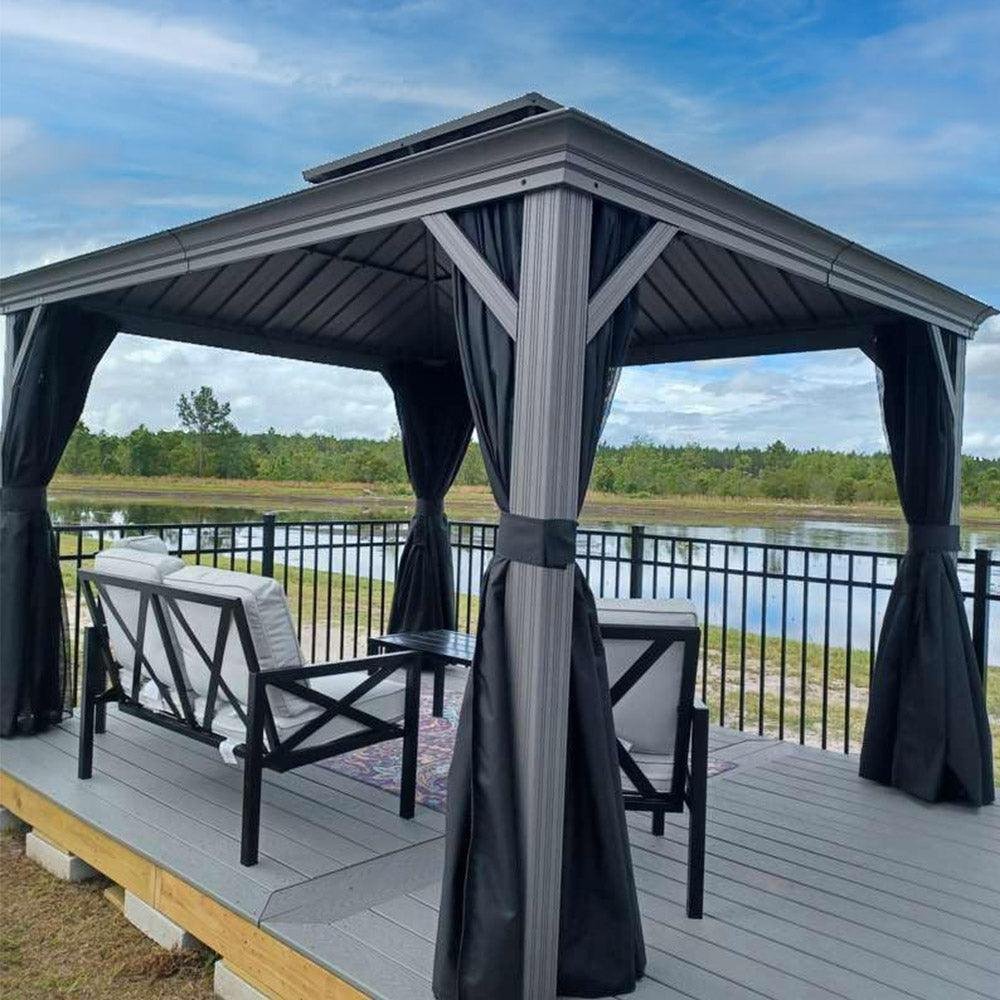Patio Gazebo for Pool Light Grey Hardtop Galvanized Steel Roof with String Lights-clear - Image 30