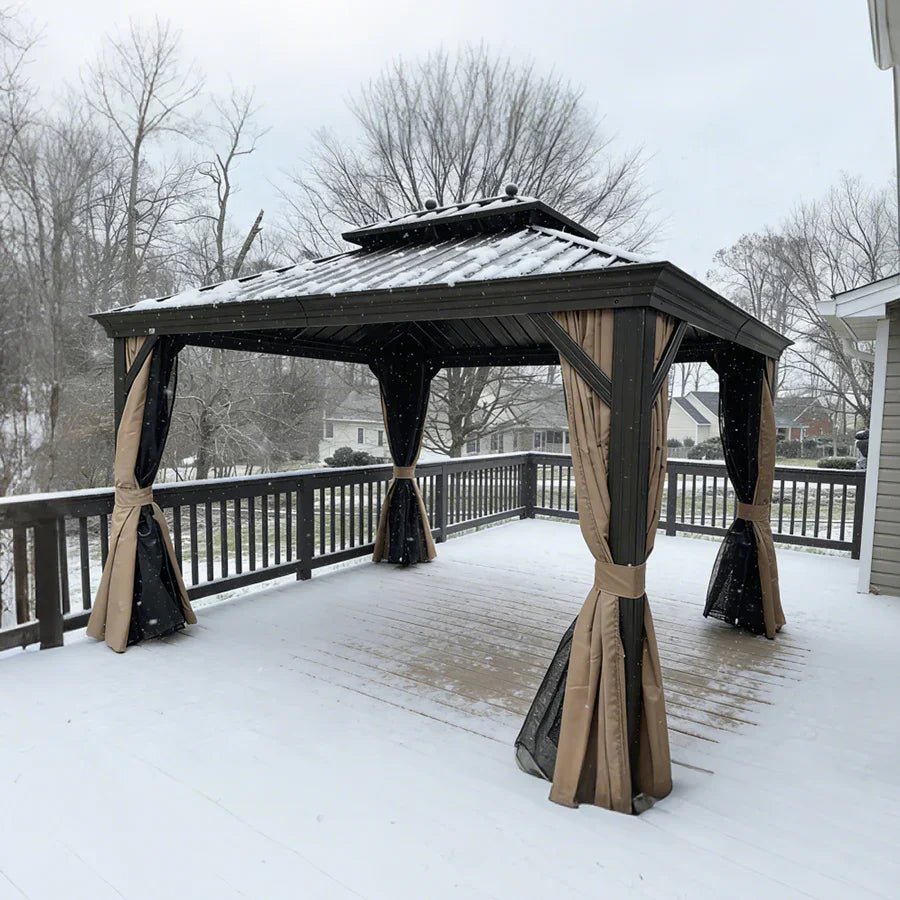 Outdoor Hardtop Gazebo for Garden Bronze Double Roof Aluminum Frame Pavilion with String Lights-clear - Image 119