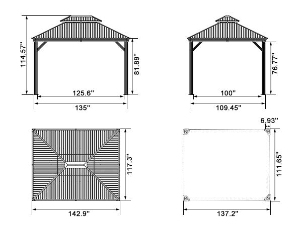 Gazebo for Backyard Grey Hardtop Galvanized Steel Roof Awning String Lights-milky - Image 111