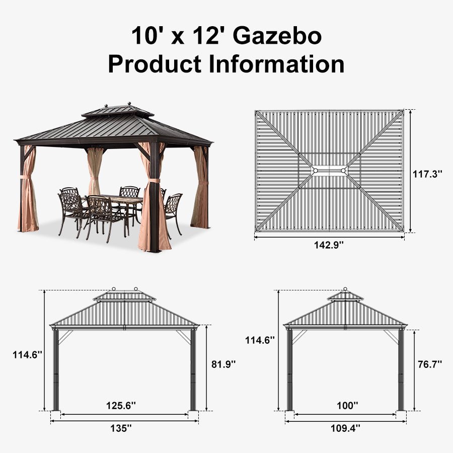 Outdoor Hardtop Gazebo for Garden Bronze Double Roof Aluminum Frame Pavilion with String Lights-clear - Image 143