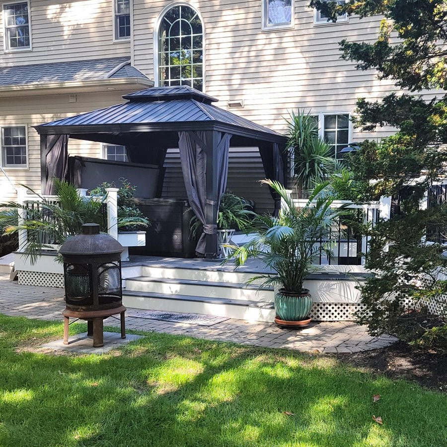 Gazebo for Backyard Grey Hardtop Galvanized Steel Roof Awning with String Lights-clear - Image 104