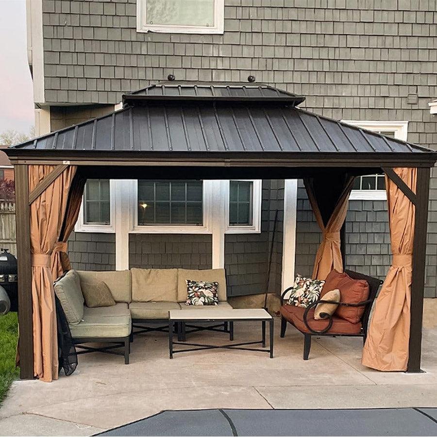 Outdoor Hardtop Gazebo for Garden Bronze Double Roof Aluminum Frame Pavilion with String Lights-milky - Image 44