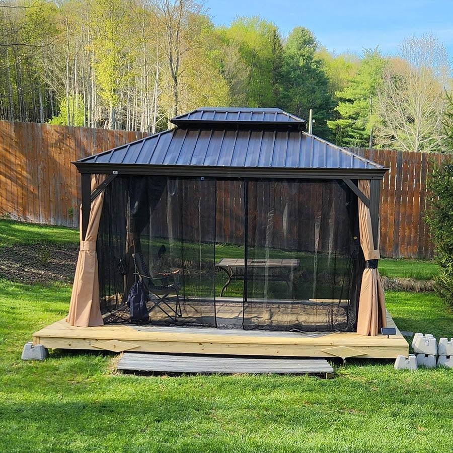 Outdoor Hardtop Gazebo for Garden Bronze Double Roof Aluminum Frame Pavilion - Image 33