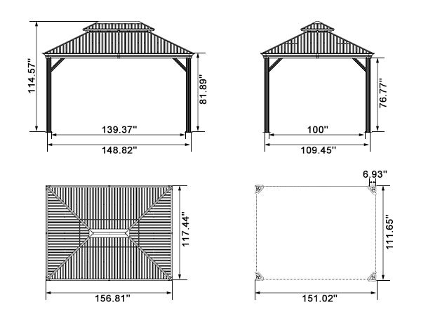 Patio Gazebo for Backyard Grey Hardtop Galvanized Steel Roof Awning with Upgrade Curtain - Image 177