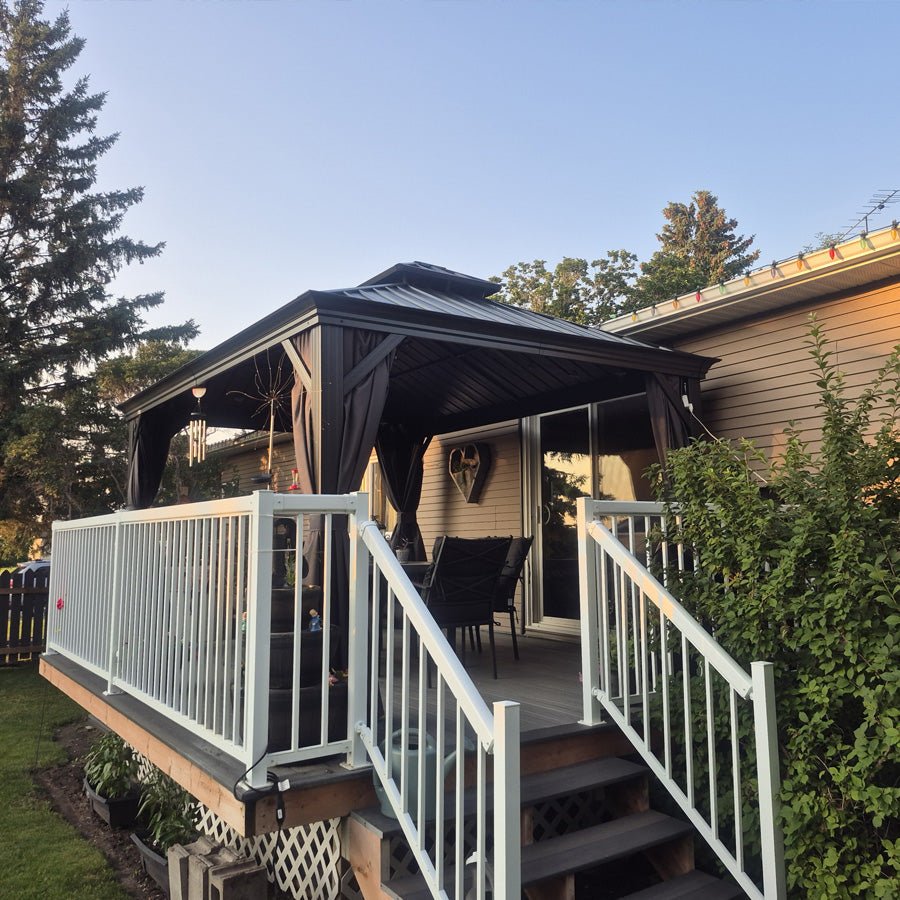 Gazebo for Backyard Grey Hardtop Galvanized Steel Roof Awning with String Lights-clear - Image 106