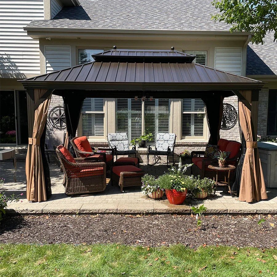 Outdoor Hardtop Gazebo for Garden Bronze Double Roof Aluminum Frame Pavilion - Image 96