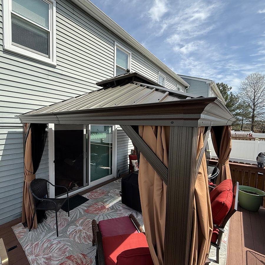 Outdoor Hardtop Gazebo for Garden Bronze Double Roof Aluminum Frame Pavilion with String Lights-clear - Image 104