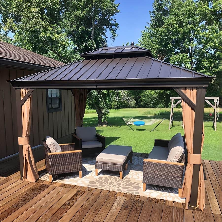 Outdoor Hardtop Gazebo for Garden Bronze Double Roof Aluminum Frame Pavilion - Image 5
