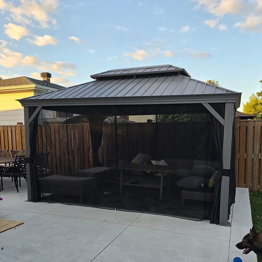 Patio Gazebo for Pool Light Grey Hardtop Galvanized Steel Roof with String Lights-clear - Image 74