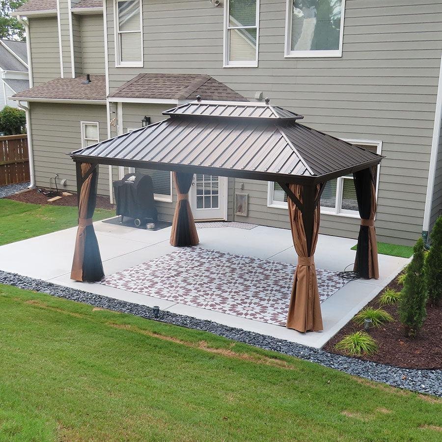 Outdoor Hardtop Gazebo for Garden Bronze Double Roof Aluminum Frame Pavilion - Image 51