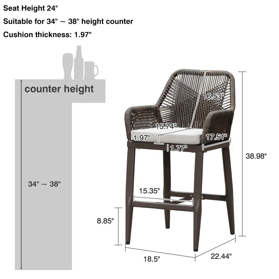 Modern Bar Stools Aluminum Bar Stool with Cushion for Indoor and Outdoor, Kitchen Island - Image 71