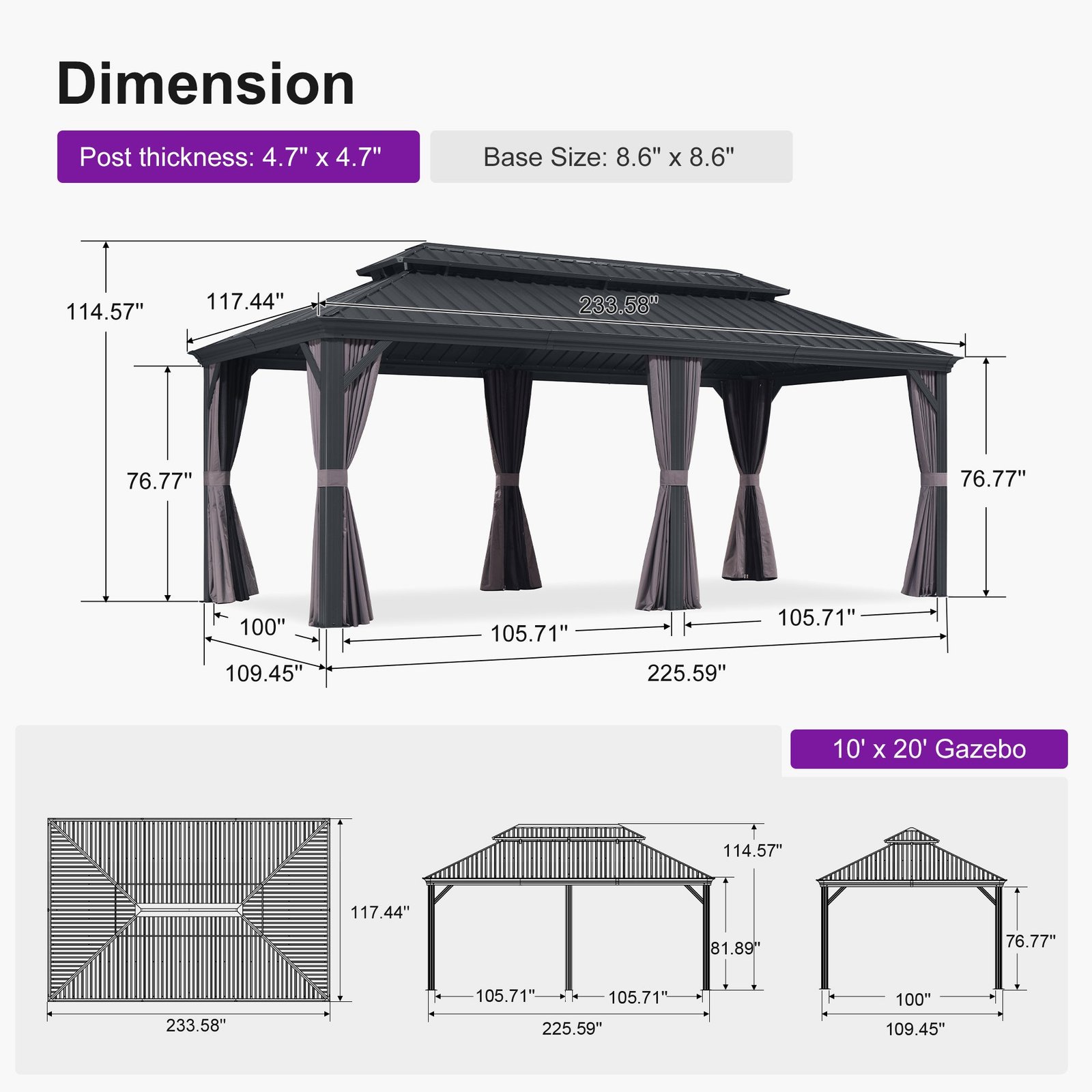 Gazebo for Backyard Grey Hardtop Galvanized Steel Roof Awning with String Lights-clear - Image 152