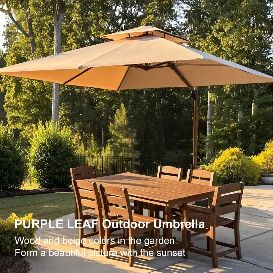 Double Top 9 / 10 / 11 / 12 ft Square Aluminum Sun Umbrellas in Wood Color - Image 184