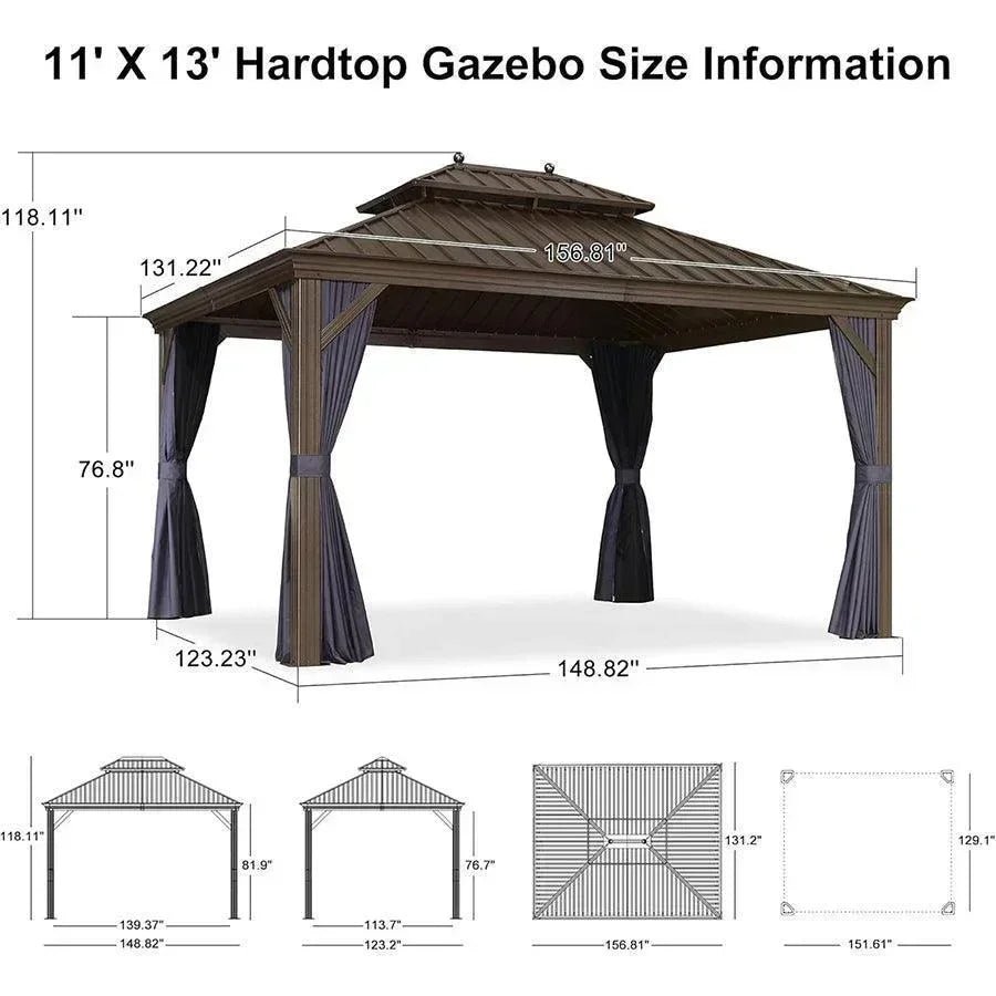 Outdoor Hardtop Gazebo for Patio Bronze Aluminum Frame Pavilion with Navy-Blue Curtain - Image 98