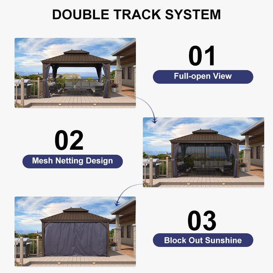 Outdoor Hardtop Gazebo for Patio Bronze Aluminum Frame Pavilion with Navy-Blue Curtain - Image 113