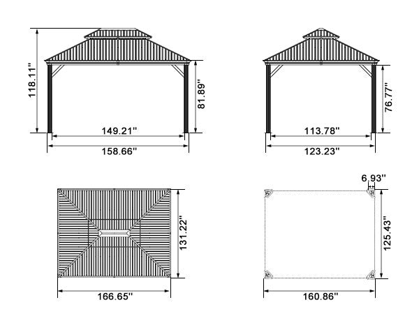Gazebo for Backyard Grey Hardtop Galvanized Steel Roof Awning String Lights-milky - Image 114