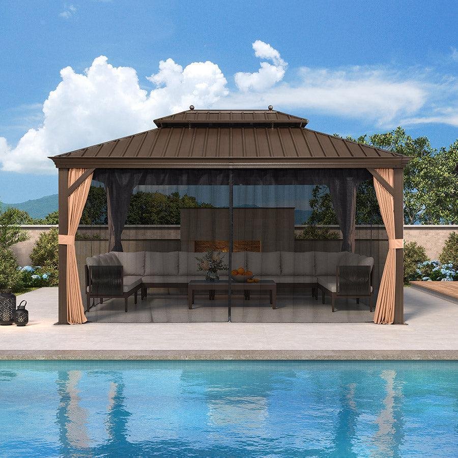 Outdoor Hardtop Gazebo for Garden Bronze Double Roof Aluminum Frame Pavilion - Image 52