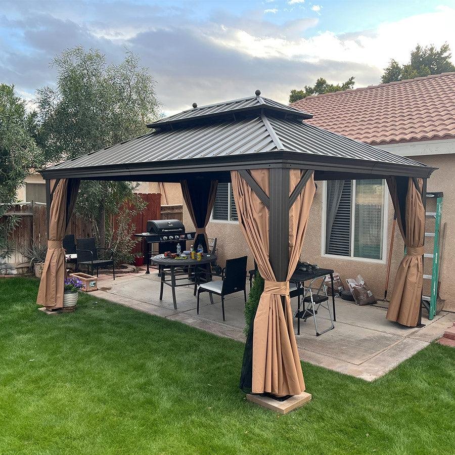 Outdoor Hardtop Gazebo for Garden Bronze Double Roof Aluminum Frame Pavilion with String Lights-clear - Image 105
