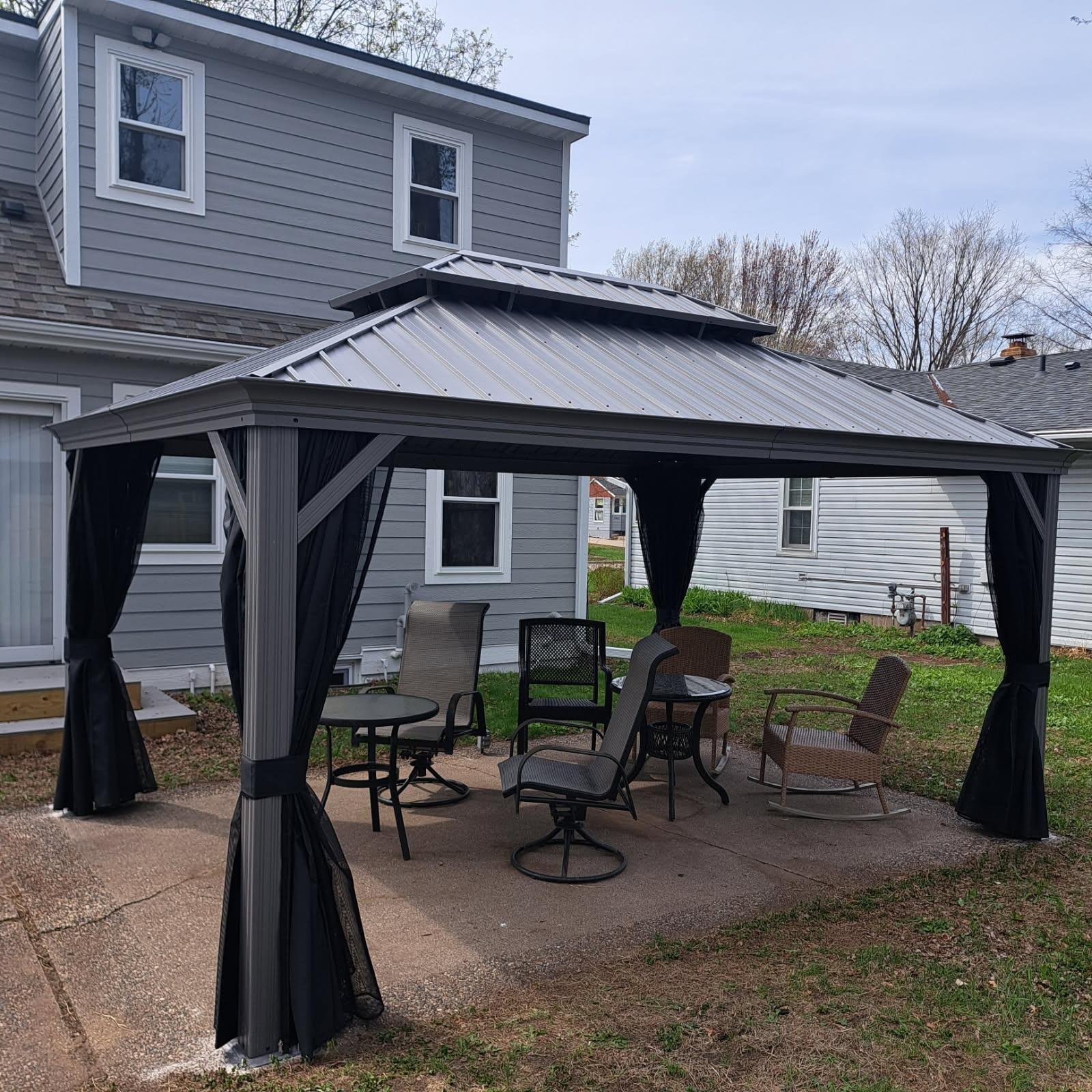 Patio Gazebo for Pool Light Grey Hardtop Galvanized Steel Roof with String Lights-milky - Image 63