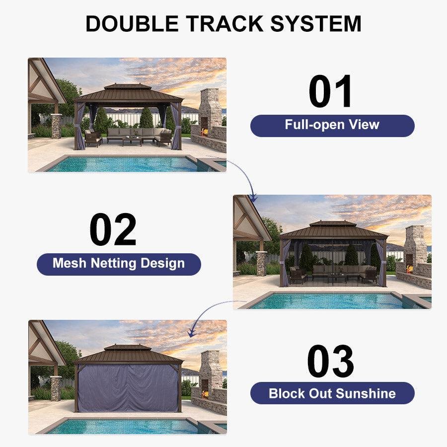 Outdoor Hardtop Gazebo for Patio Bronze Aluminum Frame Pavilion with Navy-Blue Curtain - Image 111