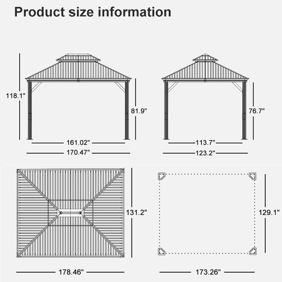 Patio Gazebo for Pool Light Grey Hardtop Galvanized Steel Roof with Upgraded Curtains - Image 71