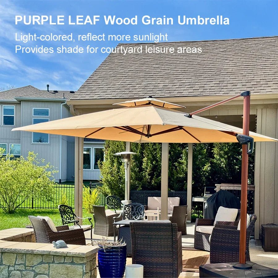 Double Top 9 / 10 / 11 / 12 ft Square Aluminum Sun Umbrellas in Wood Color - Image 185
