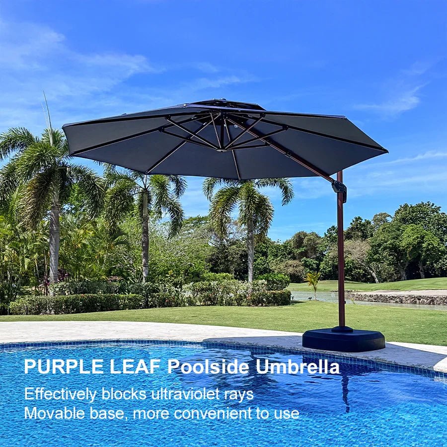 Double Top 10 / 11 / 12 / 13 ft Round Aluminum Patio Umbrella in Wood Color - Image 146
