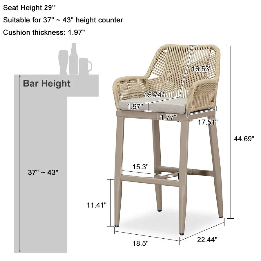 Modern Bar Stools Aluminum Bar Stool with Cushion for Indoor and Outdoor, Kitchen Island - Image 40