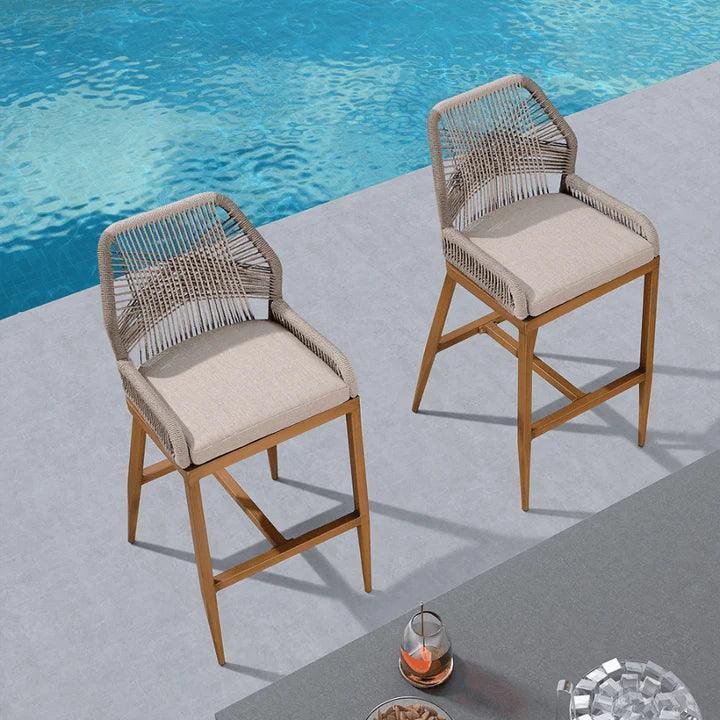 Bar Stools Set of 4 Outdoor Aluminum Barstools with Back Modern Wicker Rattan Boho Garden Pool Patio Bar Chairs - Image 16