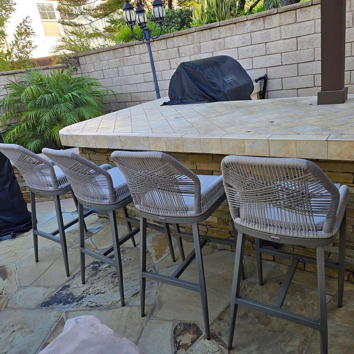 Outdoor Bar Stools Wicker Rattan Bar Stools with Back Aluminum Outside Garden Patio Bar Chairs - Image 97