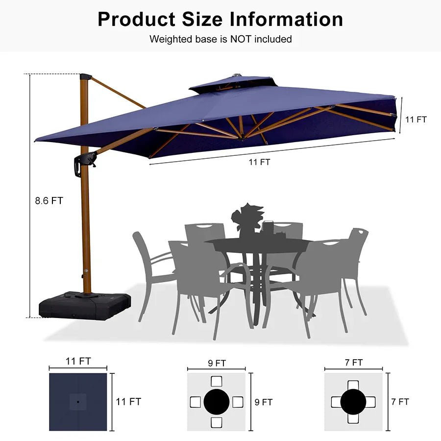 Double Top 9 / 10 / 11 / 12 ft Square Aluminum Sun Umbrellas in Wood Color - Image 175