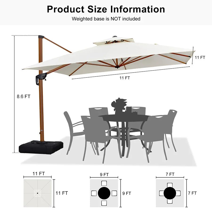 Double Top 9 / 10 / 11 / 12 ft Square Aluminum Sun Umbrellas in Wood Color - Image 179