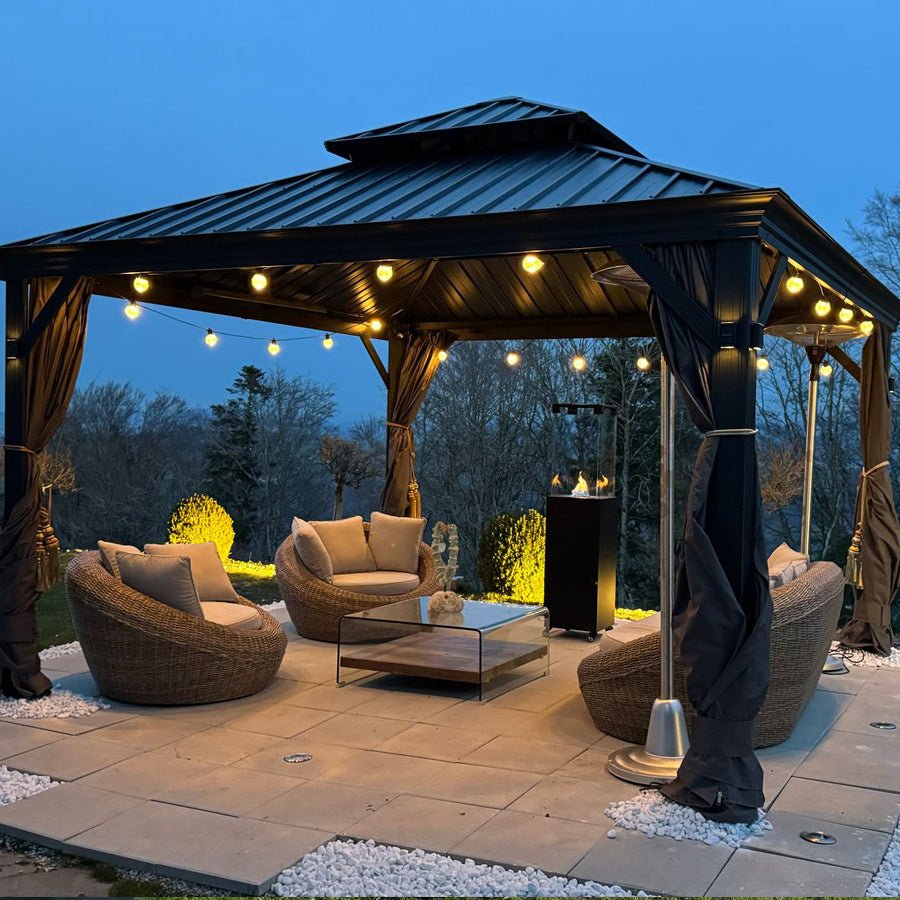 Gazebo for Backyard Grey Hardtop Galvanized Steel Roof Awning with String Lights-clear - Image 112