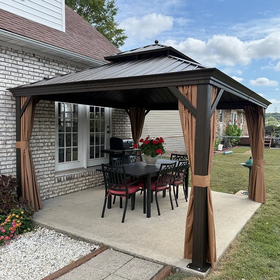Outdoor Hardtop Gazebo for Garden Bronze Double Roof Aluminum Frame Pavilion with String Lights-clear - Image 122