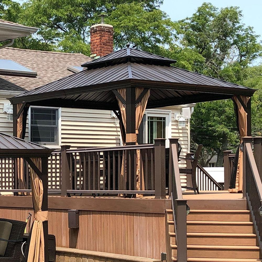Outdoor Hardtop Gazebo for Garden Bronze Double Roof Aluminum Frame Pavilion with String Lights-clear - Image 96