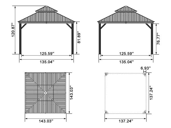 Patio Gazebo for Backyard Grey Hardtop Galvanized Steel Roof Awning with Upgrade Curtain - Image 180