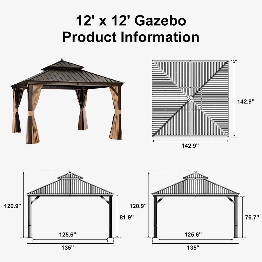 Outdoor Hardtop Gazebo for Garden Bronze Double Roof Aluminum Frame Pavilion with String Lights-clear - Image 142