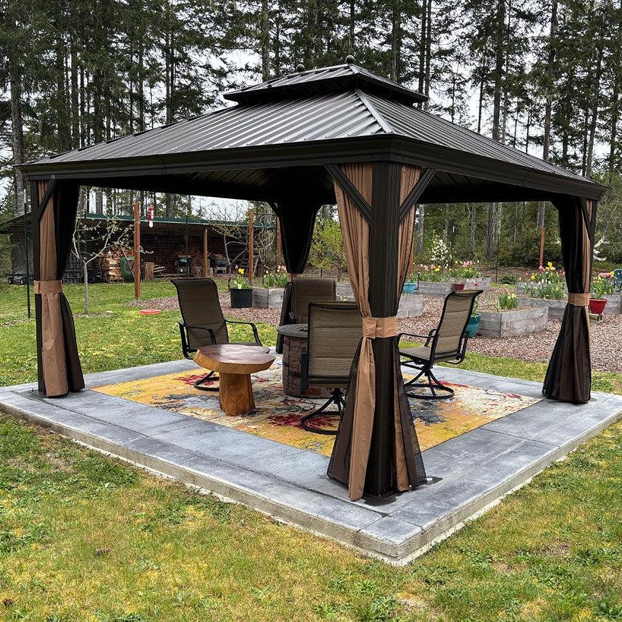 Outdoor Hardtop Gazebo for Garden Bronze Double Roof Aluminum Frame Pavilion with String Lights-clear - Image 106