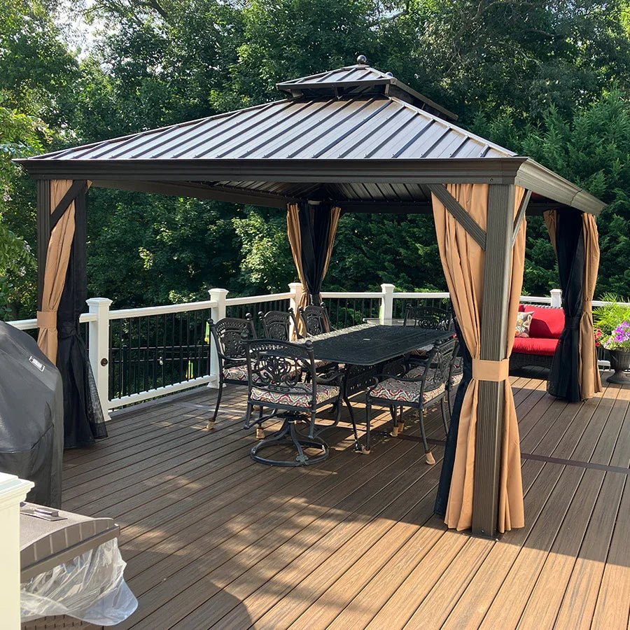 Outdoor Hardtop Gazebo for Garden Bronze Double Roof Aluminum Frame Pavilion - Image 97