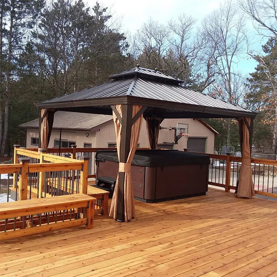 Outdoor Hardtop Gazebo for Garden Bronze Double Roof Aluminum Frame Pavilion - Image 106